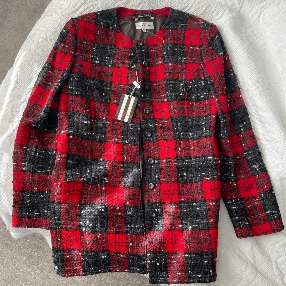 Vintage Miss V Valentino tartan jacket Red 92% wool never used with tags